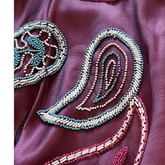 Kay Unger Women's Skirt Size 8 Burgundy Embroidered Beaded Paisley Sheer Lined - Picture 3 of 11